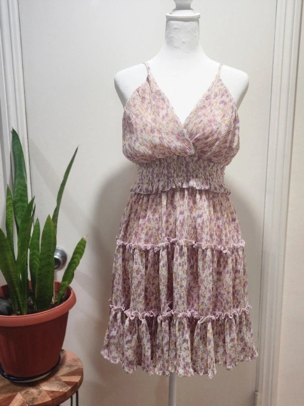 Lulu's Lavender-Pink Floral Smocked Tiered Mini Dress